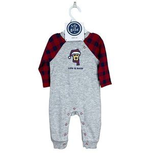 Life‎ Is Good Romper Bodysuit Baby Boys 3-6 Month Plaid Snap Hat Holiday Dog New